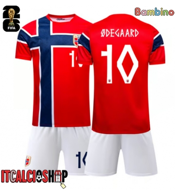 Norvegia Martin Odegaard #10 Prima Maglia Bambino Mondiali 2026 Manica Corta (+ Pantaloni corti)